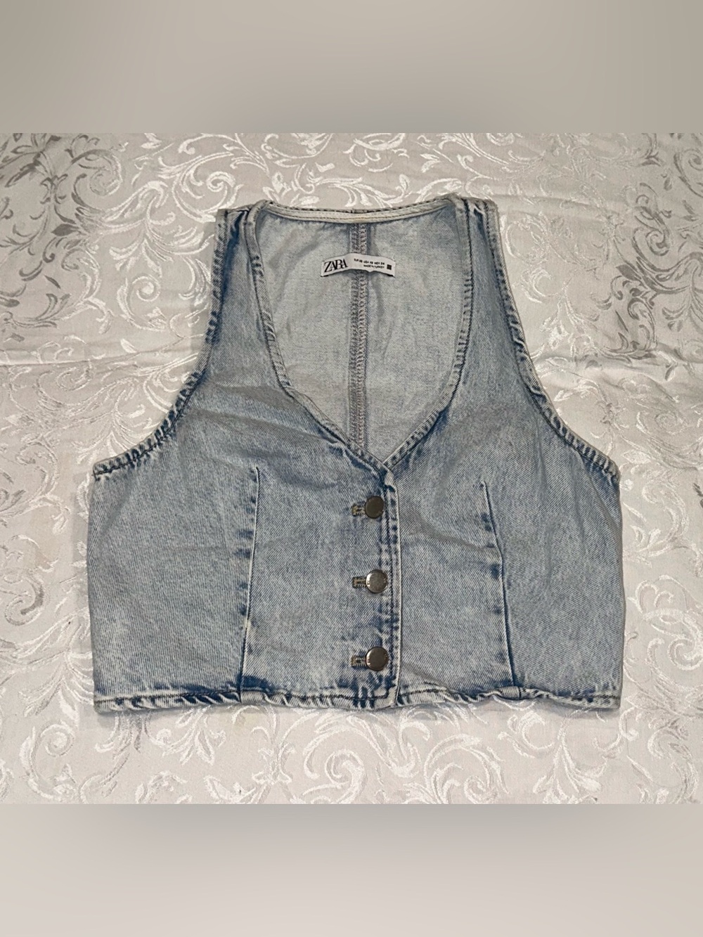ZARA Denim Vest Cropped Button Front Washed Light Blue Jean Vest Y2K Women’s XS